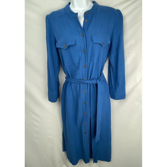 VERONICA BEARD Makua Cover Up Dress S Blue Button Front Belted 100% Cotton Vacay - Picture 1 of 16